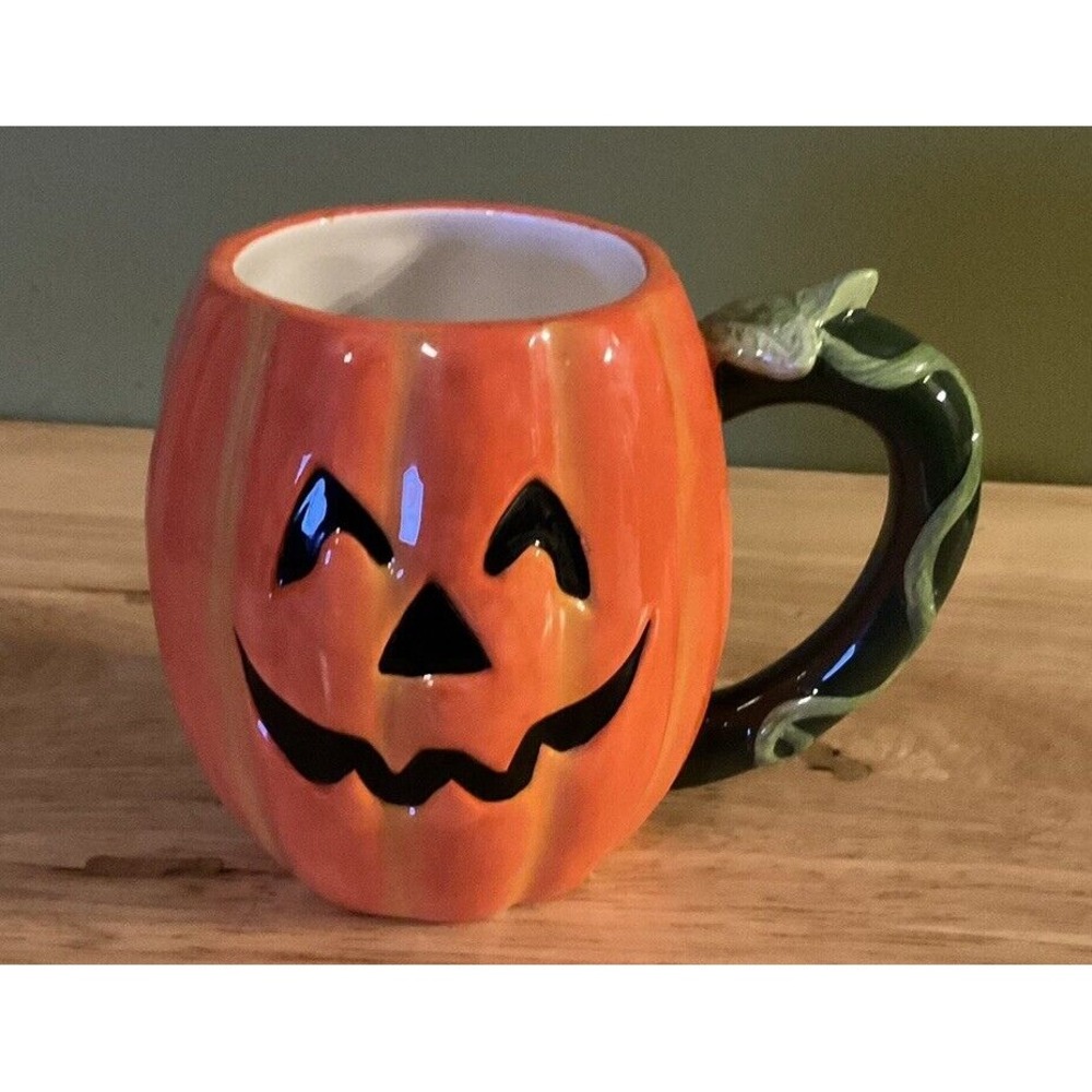 Halloween Jack-O-Lantern Mug With Textured Stem Handle,‎ 16 Oz